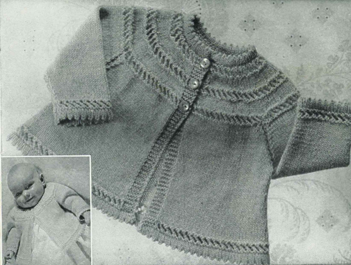 Baby Matinee Coat in 3 Styles, 1-6 months, 3ply, 50s Knitting Pattern, P&B 576