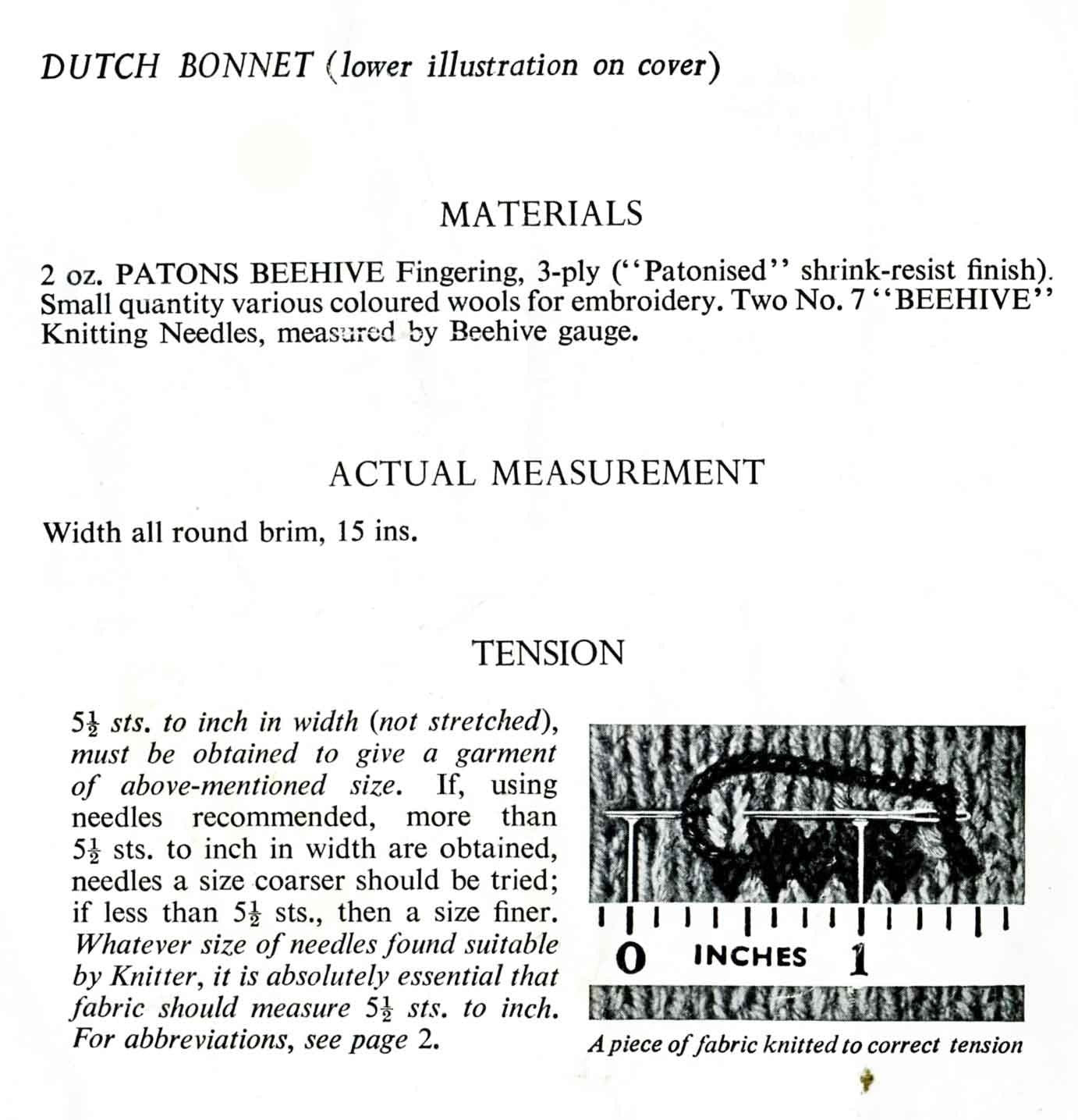 Childrens Dutch and Fair Isle Bonnet / Hat, 3ply, 50s Knitting Pattern, P&B 157