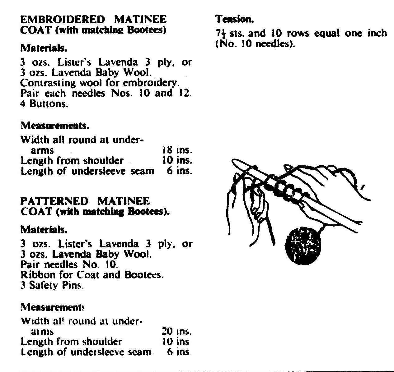 Baby Matinee Coat / Cardigan, 18"-20" Chest, 3ply, 60s Knitting Pattern, Lavenda 437