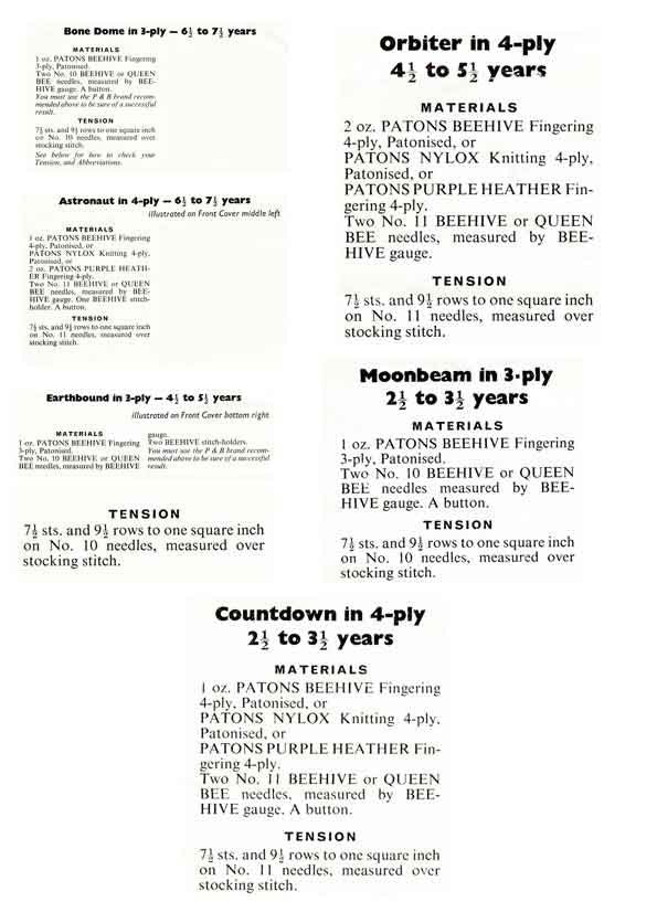 Boys Helmets in 6 Styles, 2-7 years, 3ply, 4ply, 60s Knitting Pattern, P&B 1040