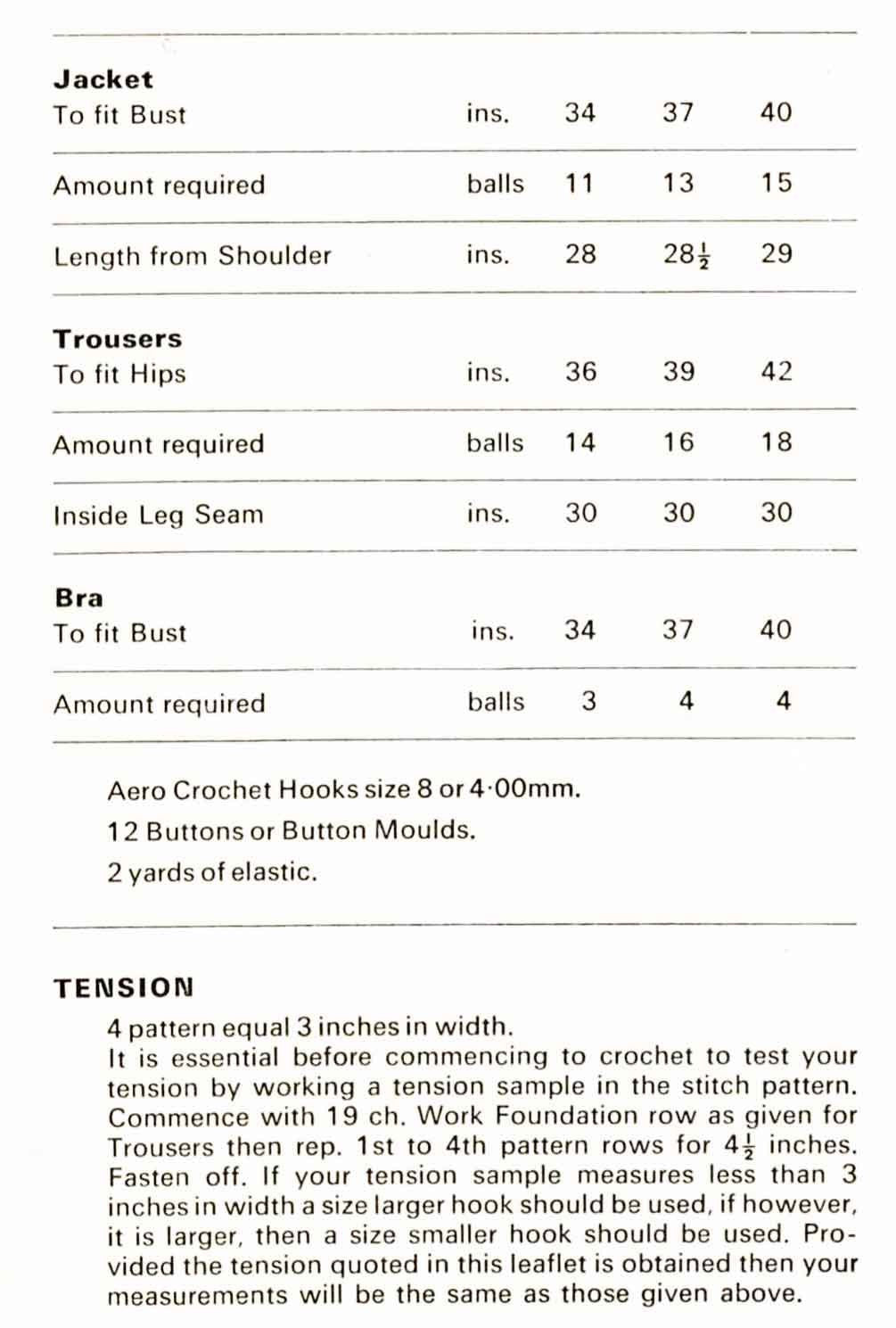 Ladies Trouser Suit, 34"/40", 4ply, 60s Crochet Pattern, B.K.Wools 591