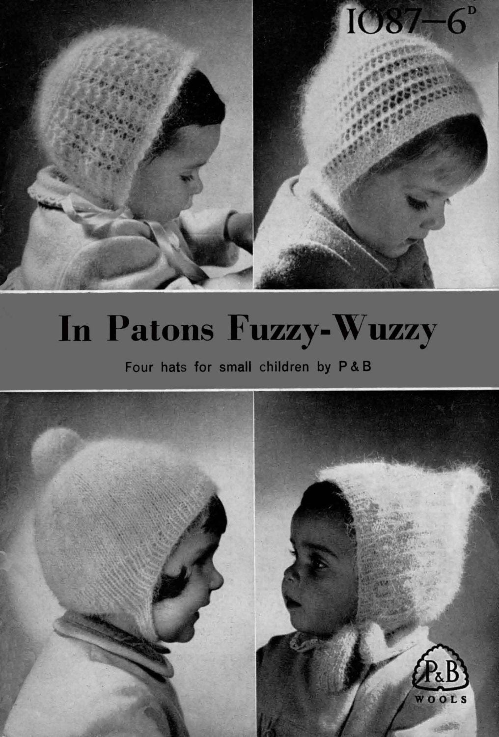 Childrens Boy or Girls Hats in 4 Styles, 4ply, 60s Knitting Pattern, P&B 1087