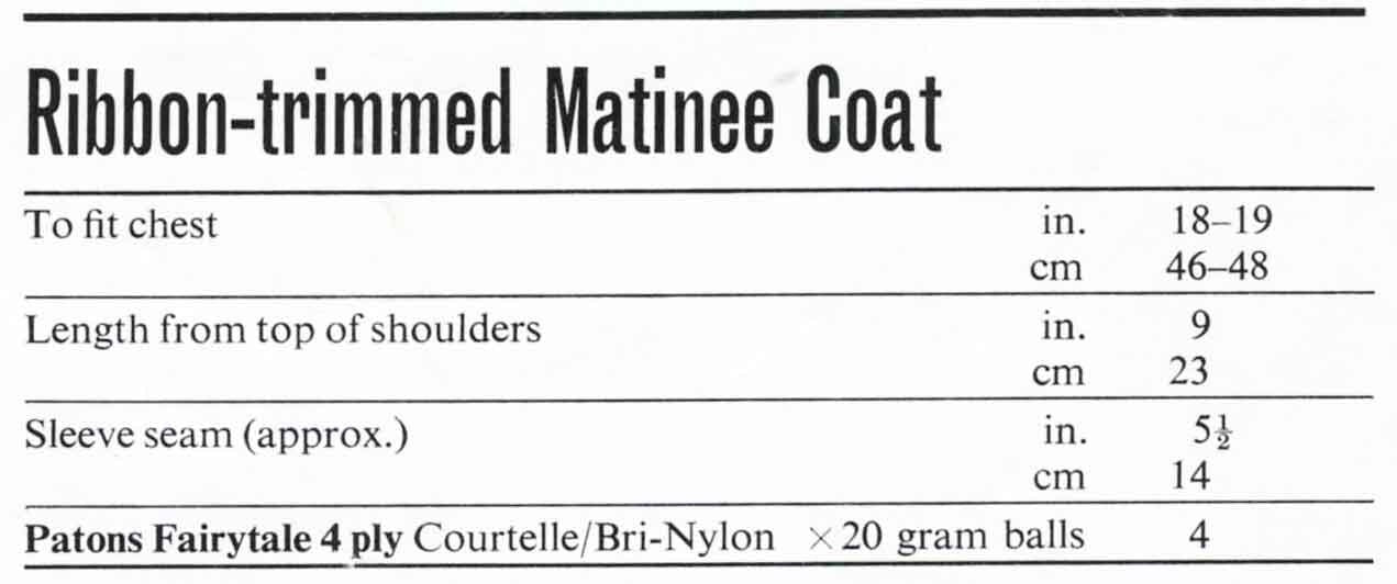 Baby Matinee Coat / Cardigan, 2 Styles (With Yoke and Ribbon Trimmed), 3ply & 4ply, 80s Knitting Pattern, Patons 1178