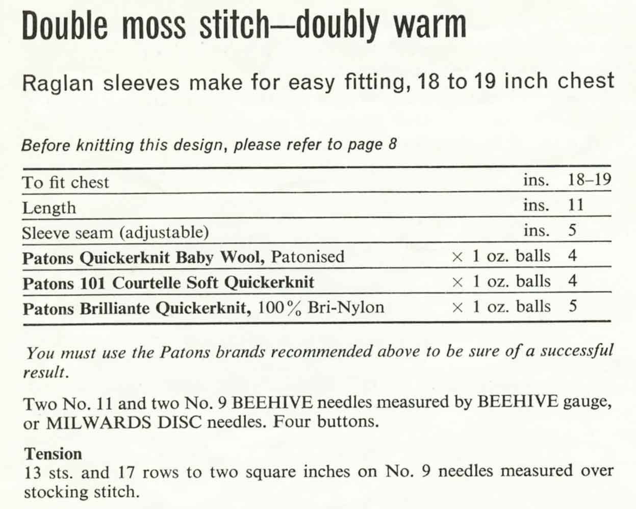 Baby Cardigan, Raglan Matinee Coat, Coat with Round Yoke, Moss Stitch Coat, 18"-19" Chest, 60s Knitting Pattern, Patons 6004