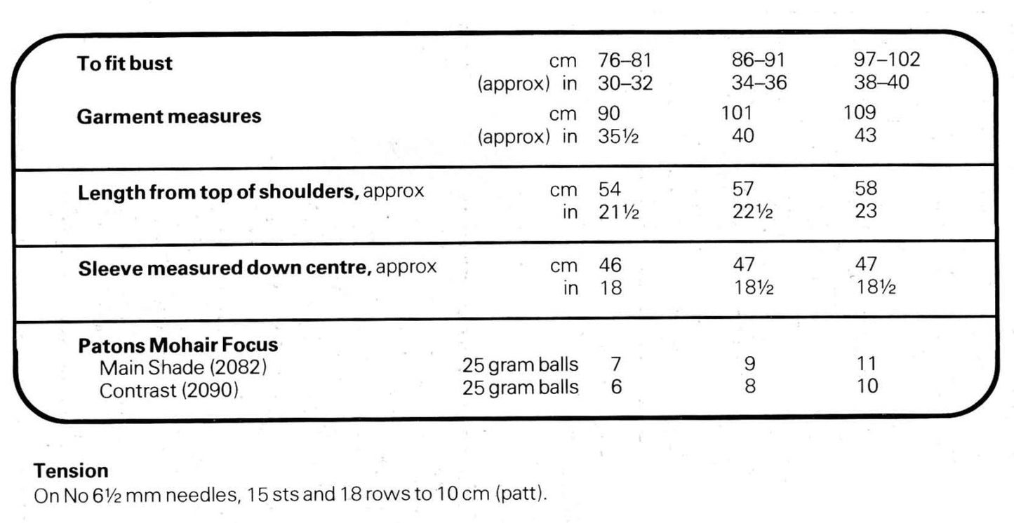 Ladies Fair Isle Cardigan, 30"-40" Bust, Mohair Aran, 80s Knitting Pattern, Patons 7382