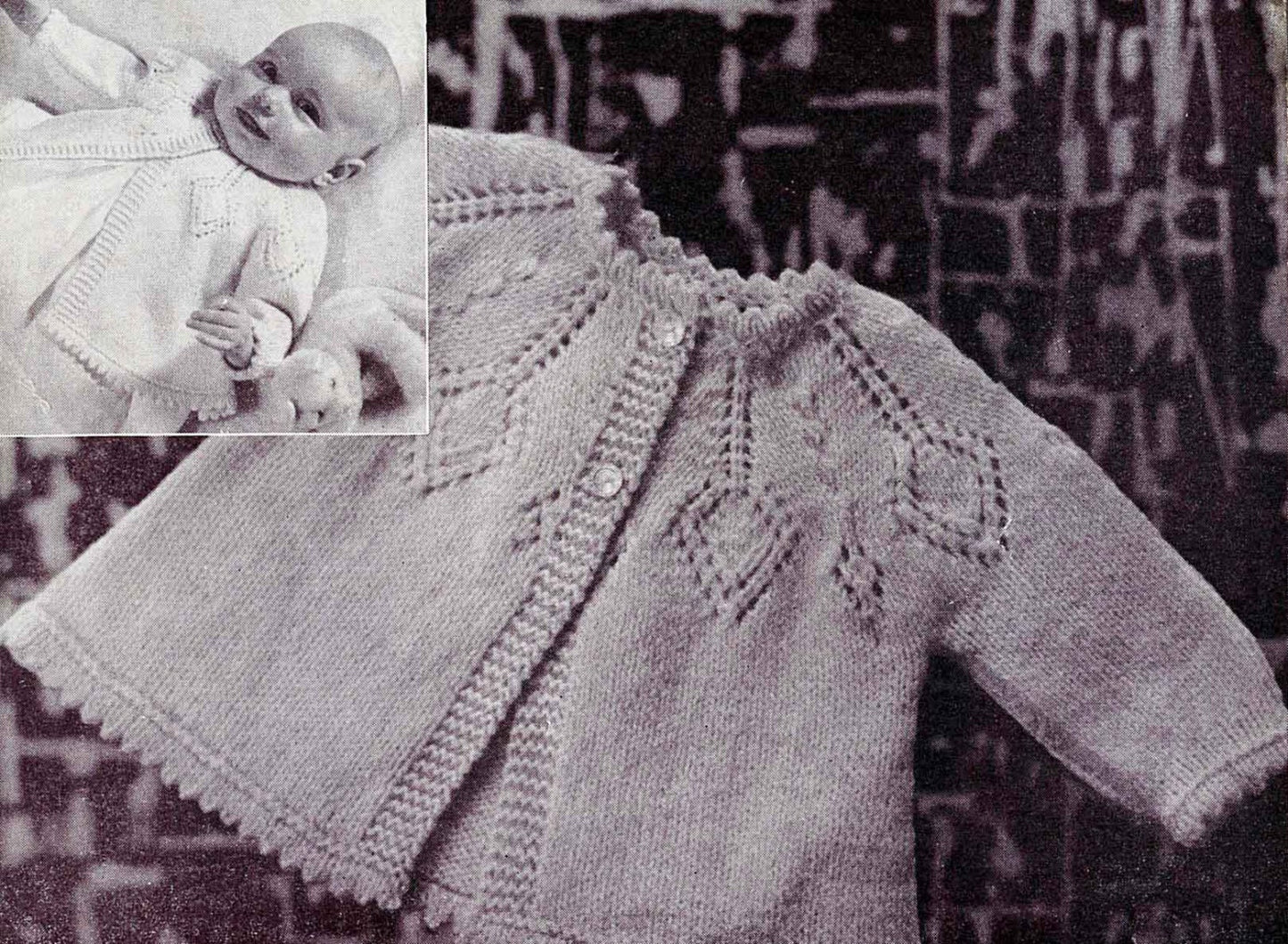 Baby Matinee Coat / Cardigan 3 Styles, 1-6 months, Quickerknit / Baby Wool, 50s Knitting Pattern, P&B 575