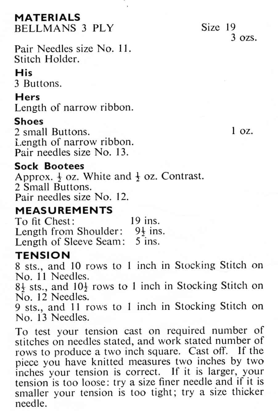 Baby Cardigan, Shoes and Sock Bootees, 19" Chest, 3ply, 60s Knitting Pattern, Bellmans 384