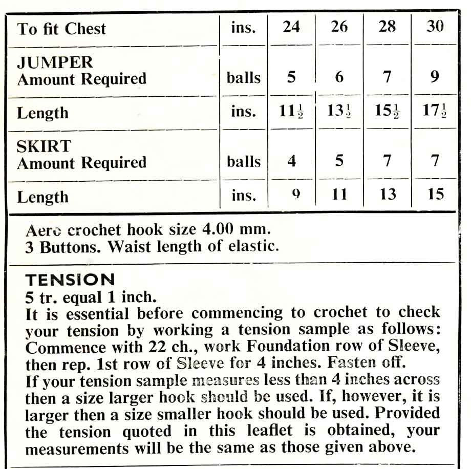 Girls Jumper and Skirt, 24"-30" Chest, 4ply, 70s Crochet Pattern, Emu 6407