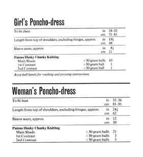 Ladies and Girls Poncho, 28"-36" Chest / Bust, Chunky, 70s Knitting Pattern, Patons 1494