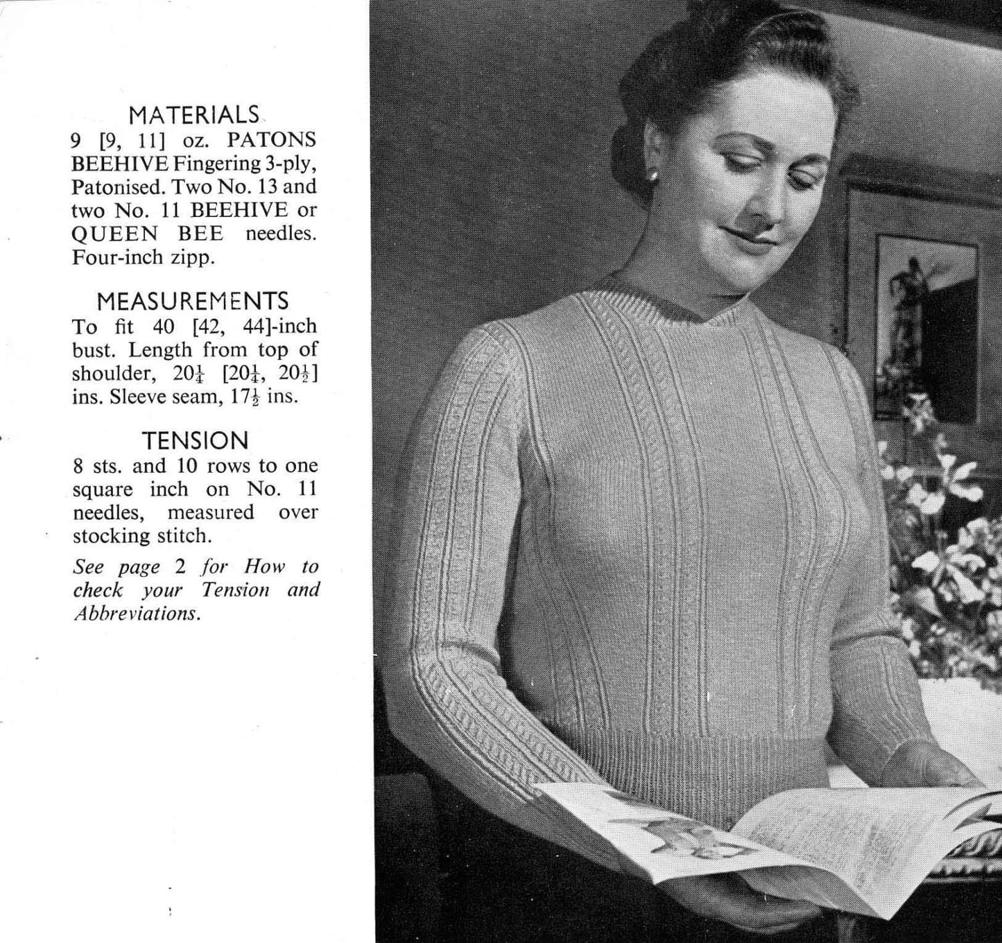 Ladies Plus Size Jumpers in 4 Styles, 3ply, 40"-44" Bust, 50s Knitting Pattern, P&B 673