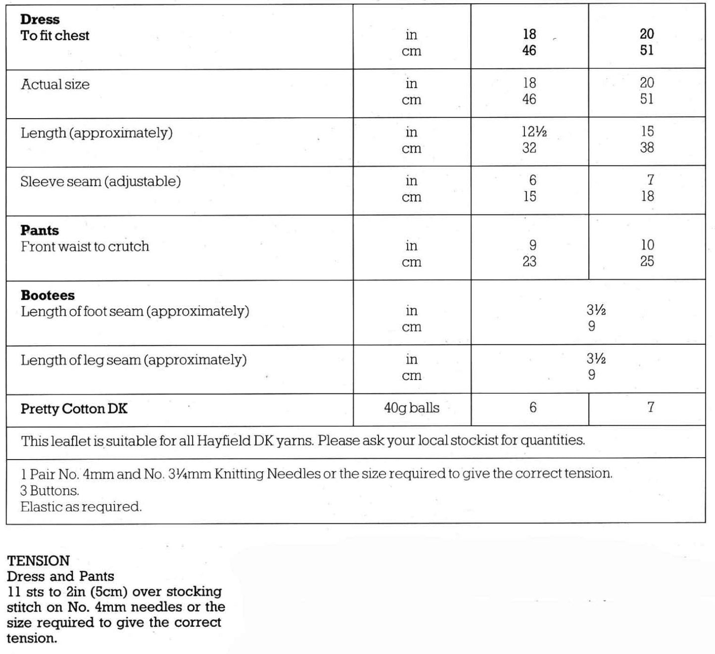 Baby Dress, Pants and Bootees, 18"-20" Chest, DK, 80s Knitting Pattern, Hayfield 2228