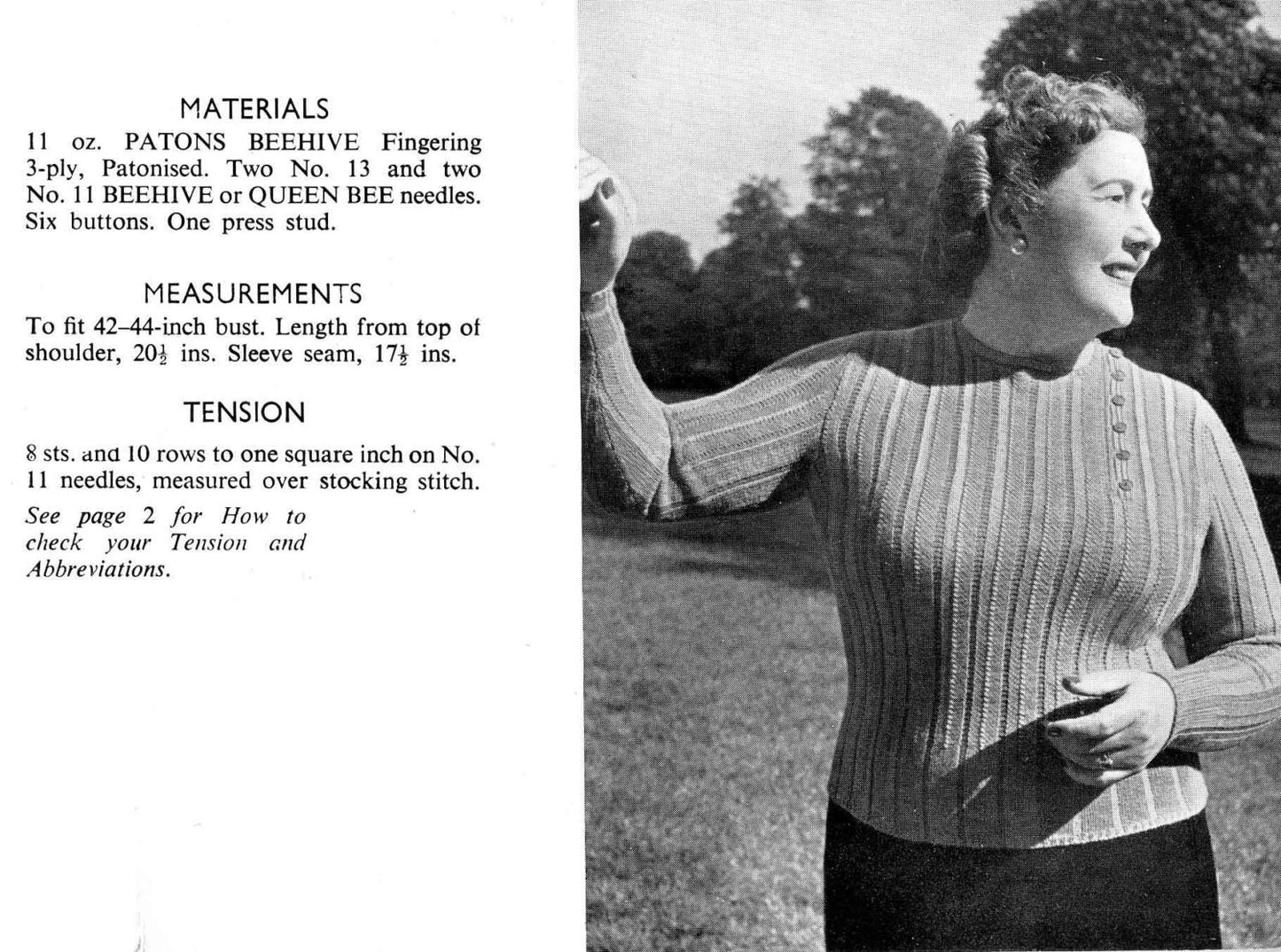 Ladies Plus Size Jumpers in 4 Styles, 3ply, 40"-44" Bust, 50s Knitting Pattern, P&B 673