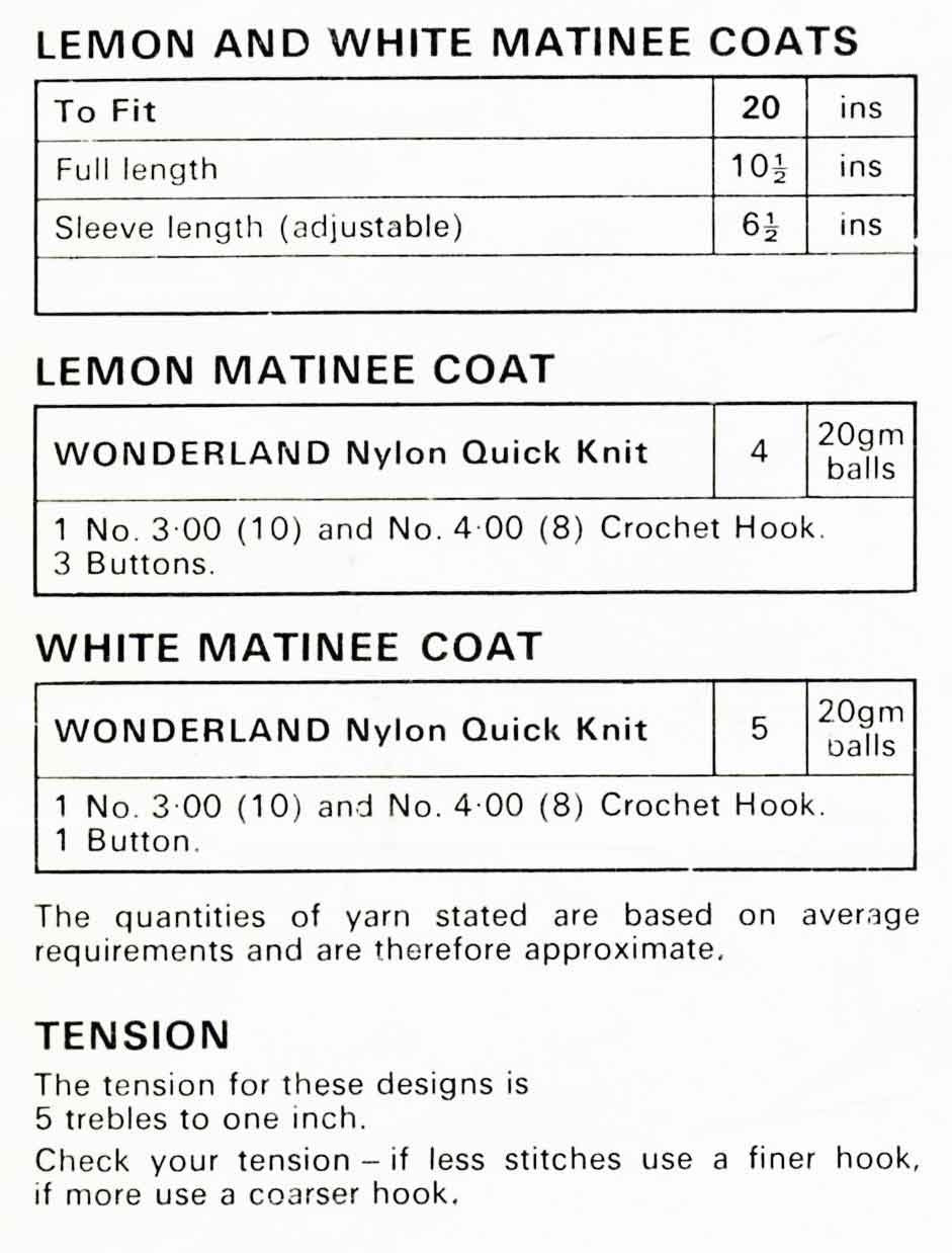 Baby Matinee Coat / Cardigan, 6-9 months, 4ply, 70s Crochet Pattern, Sirdar 3092
