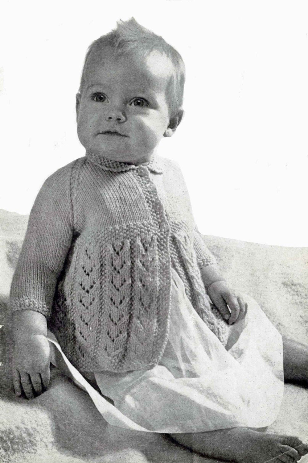 Baby Matinee Coat in two Styles, 1-9 months, 18"-21" Chest, 4ply, 50s Knitting Pattern, P&B 221