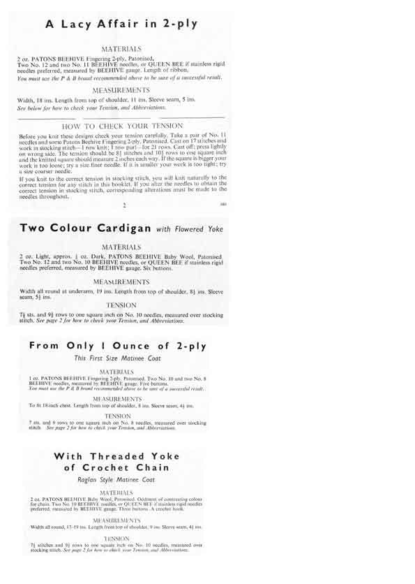 Baby Matinee Coats / Cardigans 4 styles, 1-6 months, 2ply, 50s Knitting Pattern, P&B 346