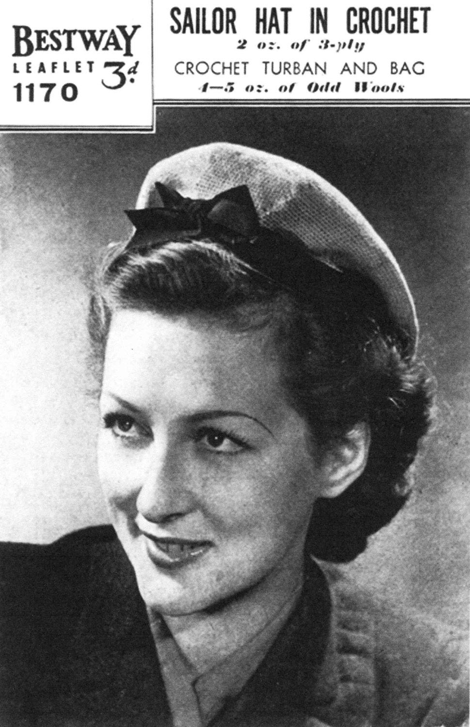 Ladies Scarf/Turban, Bag and Sailor Hat, 40s Crochet Pattern, 3ply or 4ply leftovers, Bestway 1170