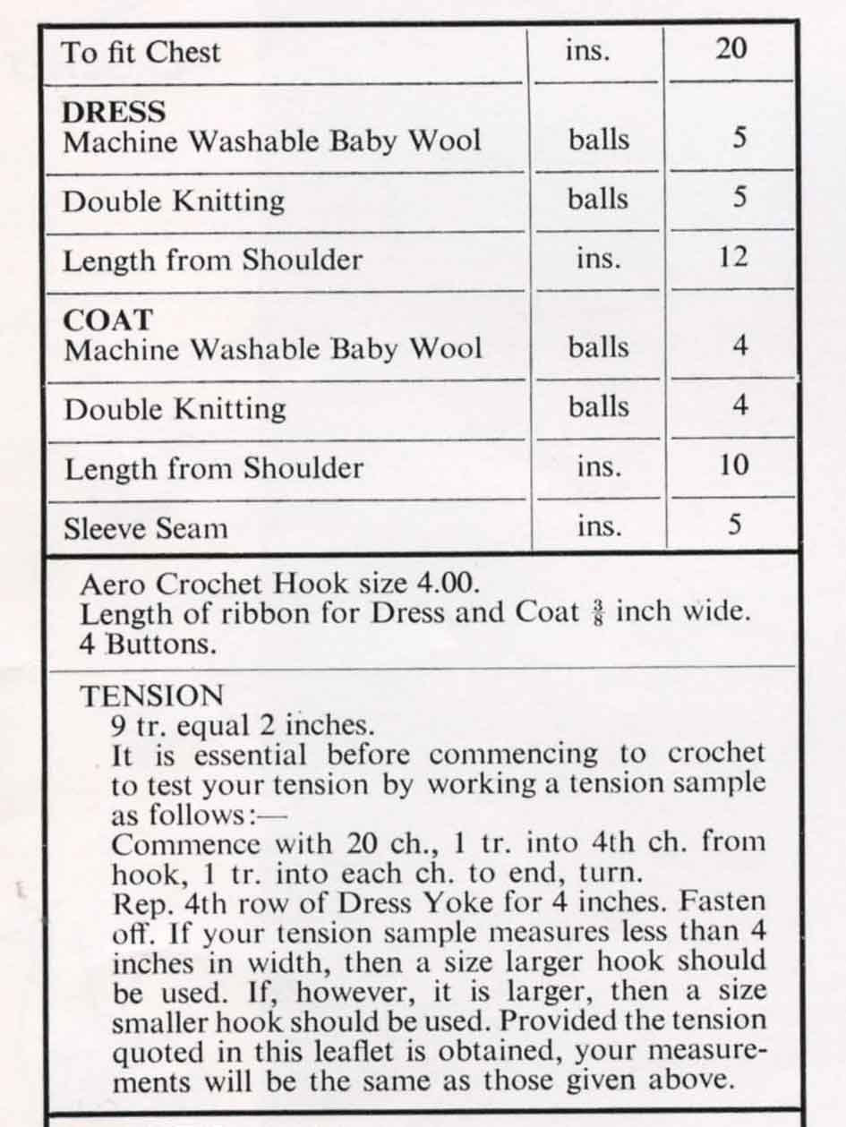 Babys Dress and Coat, DK, 60s Crochet Pattern, Emu 8380