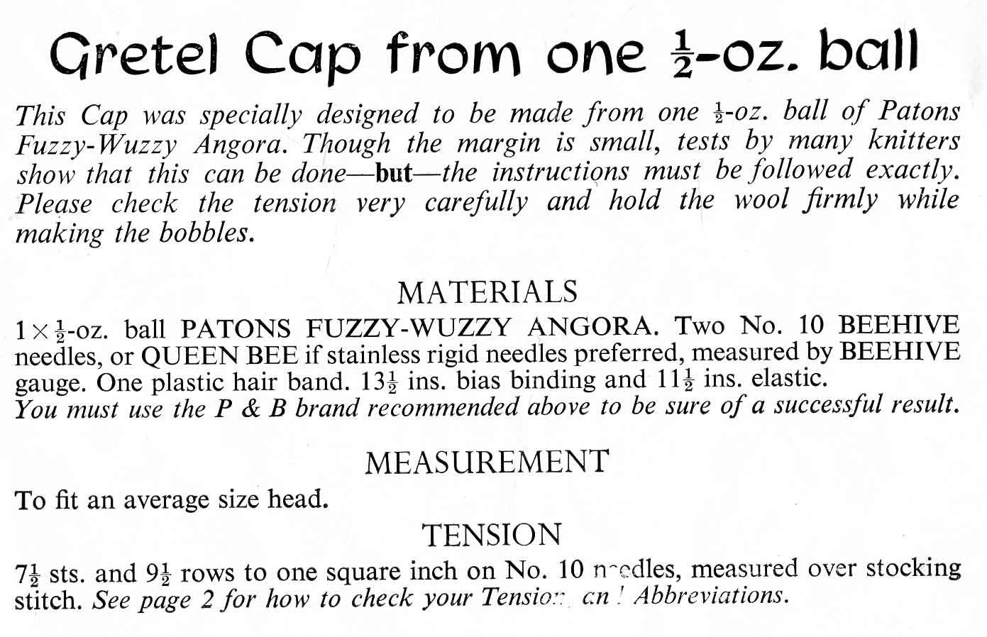 Ladies Bolero and Cap, 32"-36" Bust, 4ply, 50s Knitting Pattern, P&B 95