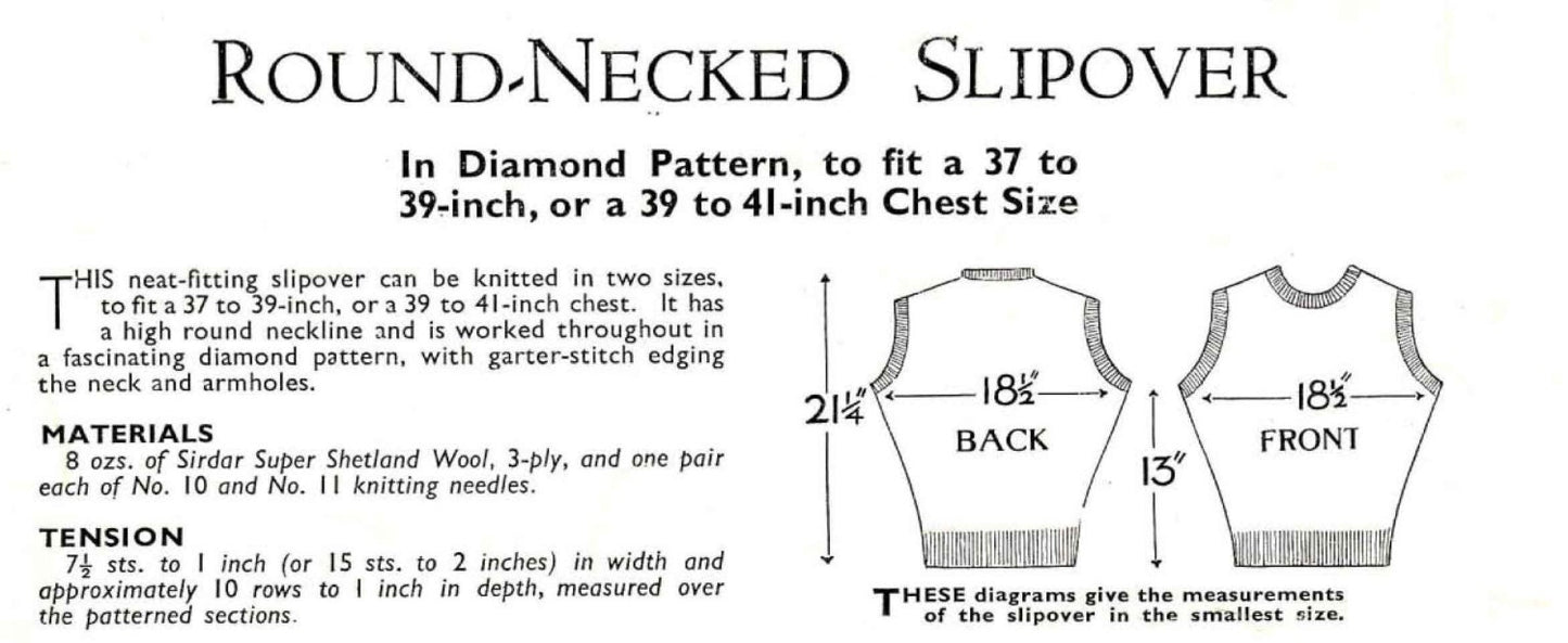 Men's V and Round Neck Slipover / Sleeveless Jumper, 37"-41" Chest, 3ply, 40s Knitting Pattern, Bestway 127