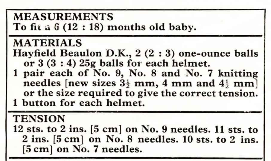 Girls and Boys Little Helmet / Hat in Six Styles, 6, 12, 18 months, DK, 70s Knitting Pattern, Hayfield 1078