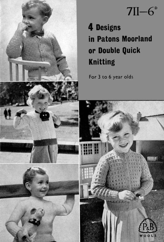 Boy and Girl Cardigan and Jumper, 3-6 years, DK, 50s Knitting Pattern, P&B 711
