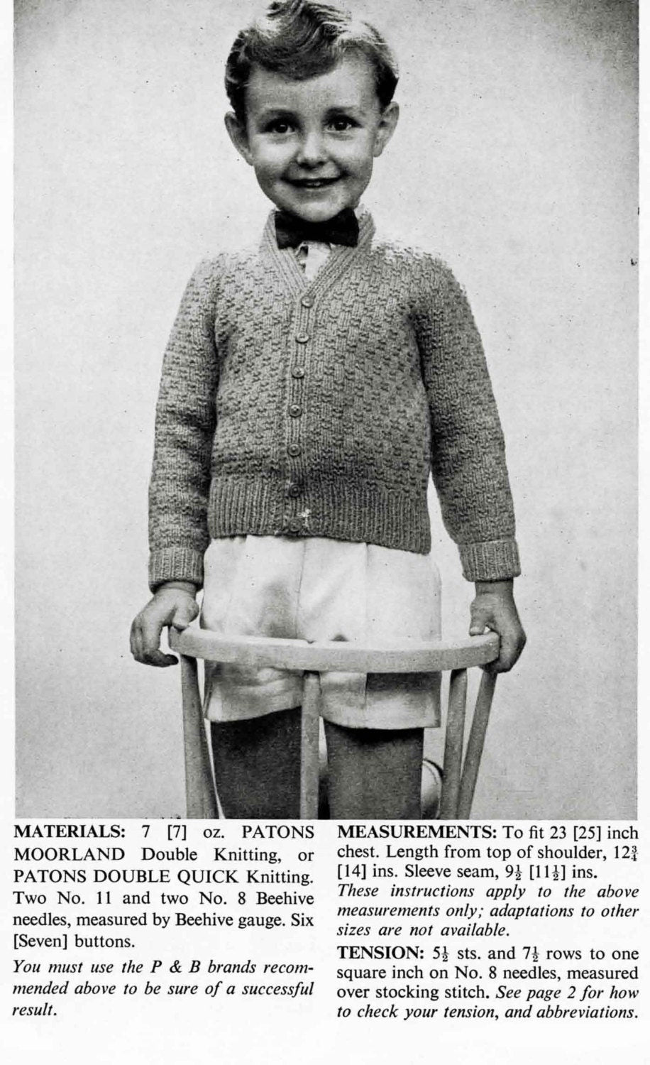 Boy and Girl Cardigan and Jumper, 3-6 years, DK, 50s Knitting Pattern, P&B 711