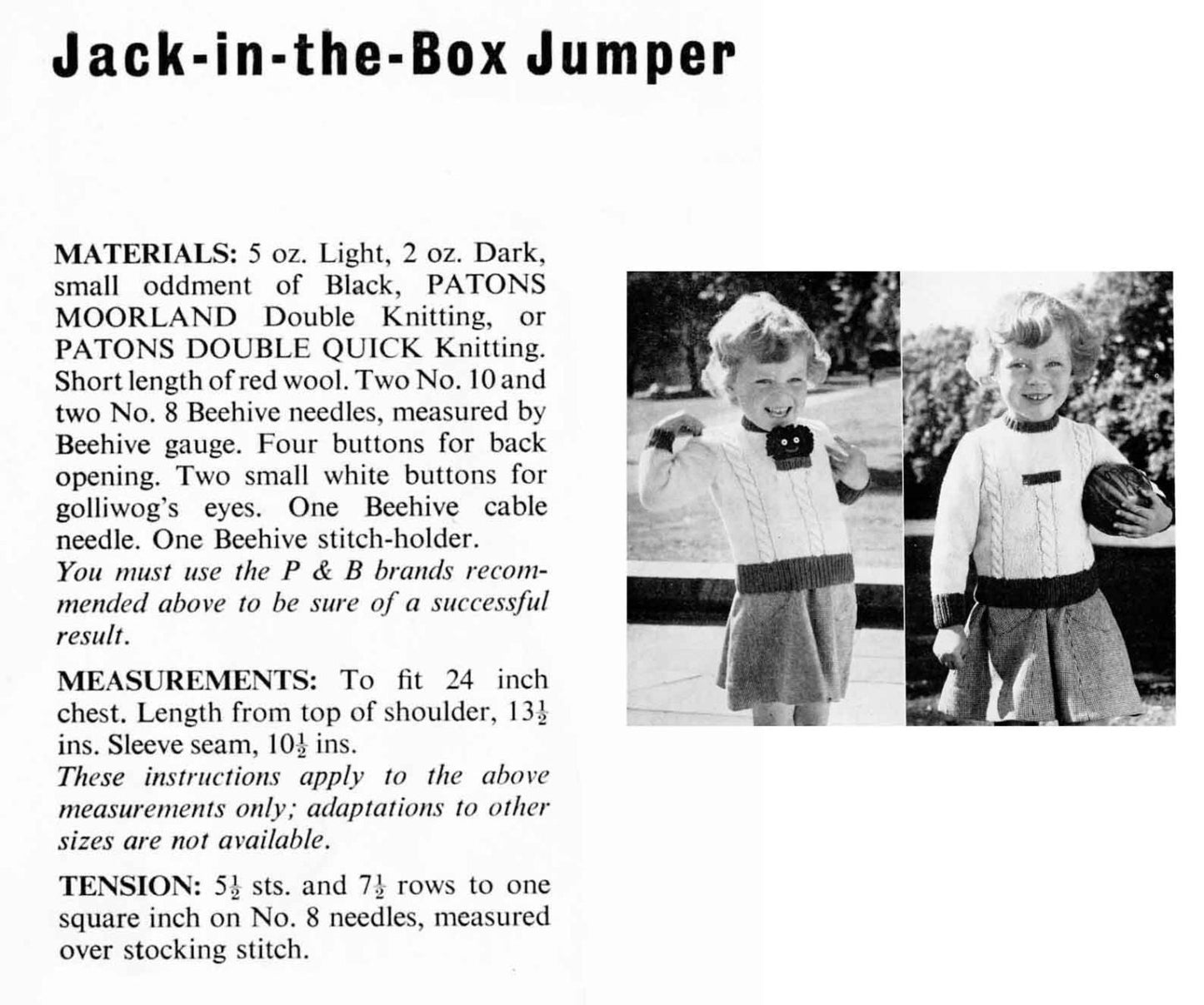 Boy and Girl Cardigan and Jumper, 3-6 years, DK, 50s Knitting Pattern, P&B 711