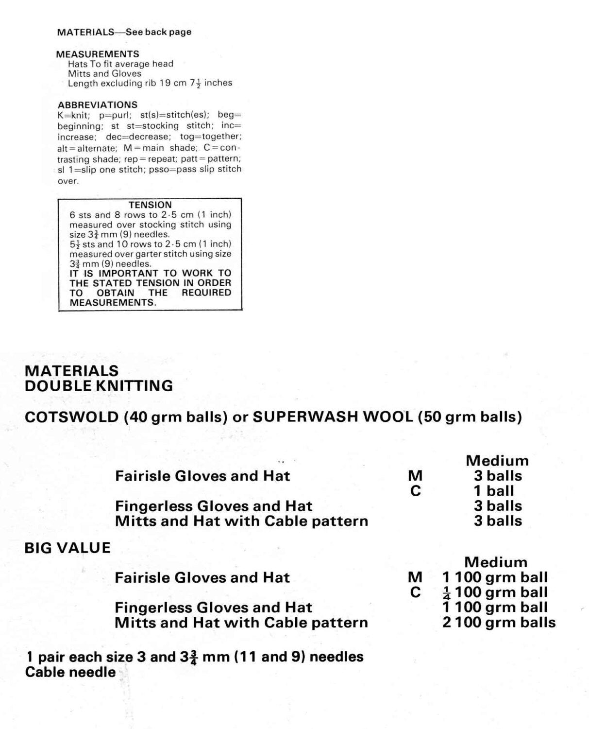 Ladies Gloves, Mitts and Hats in Three Styles, DK, 70s Knitting Pattern, King Cole 422