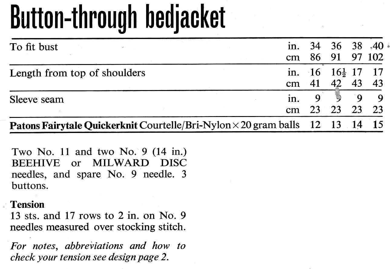 Ladies Bed Jacket, in 2 styles Ribbon Trimmed and Button Through, 34"-40" Bust, 4ply, 70s Knitting Pattern, Patons 1196