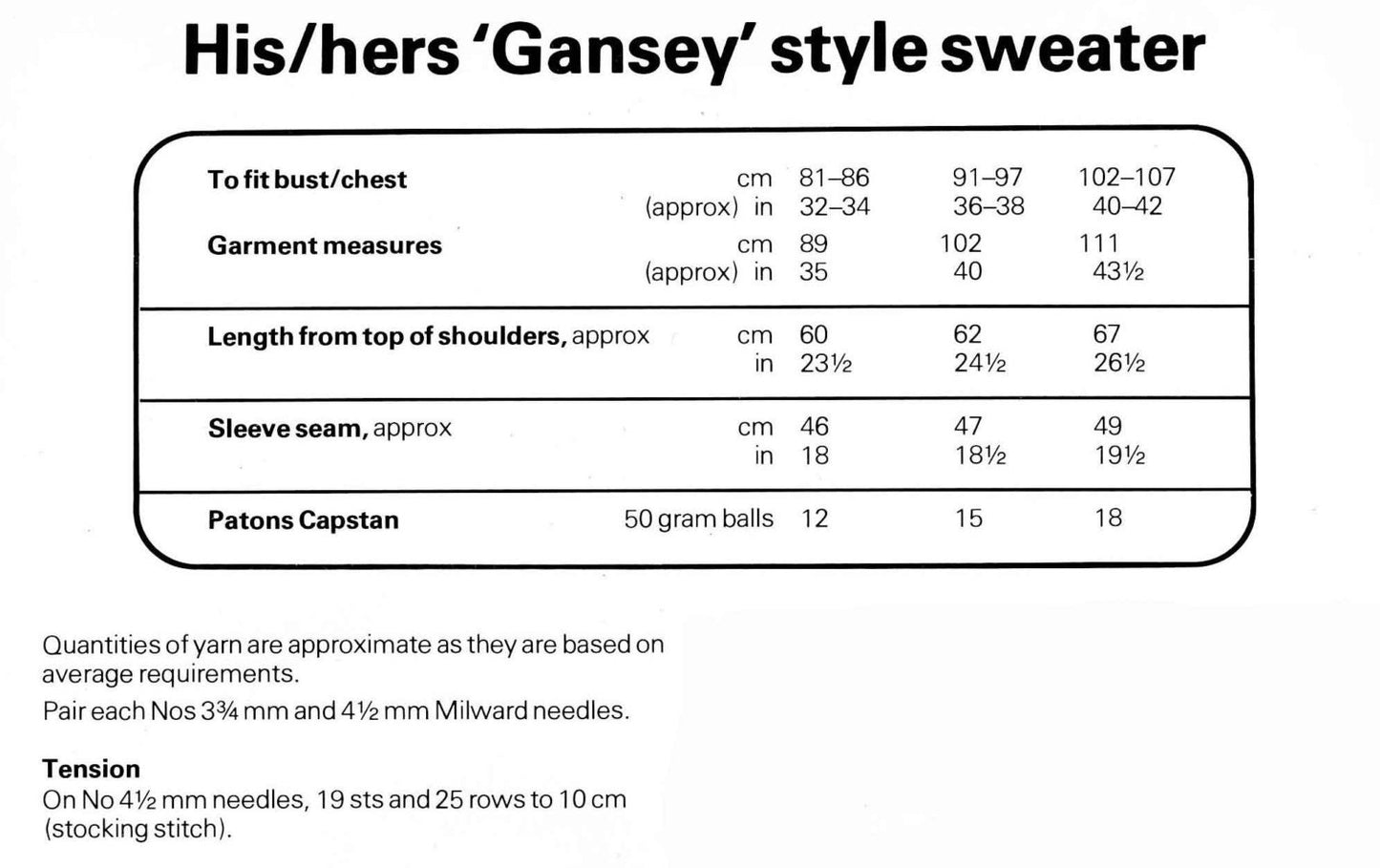 His and Hers / Mens and Ladies, Jumper / Sweater, 32"-42" Bust / Chest, Aran, 80s Knitting Pattern, Patons 7203