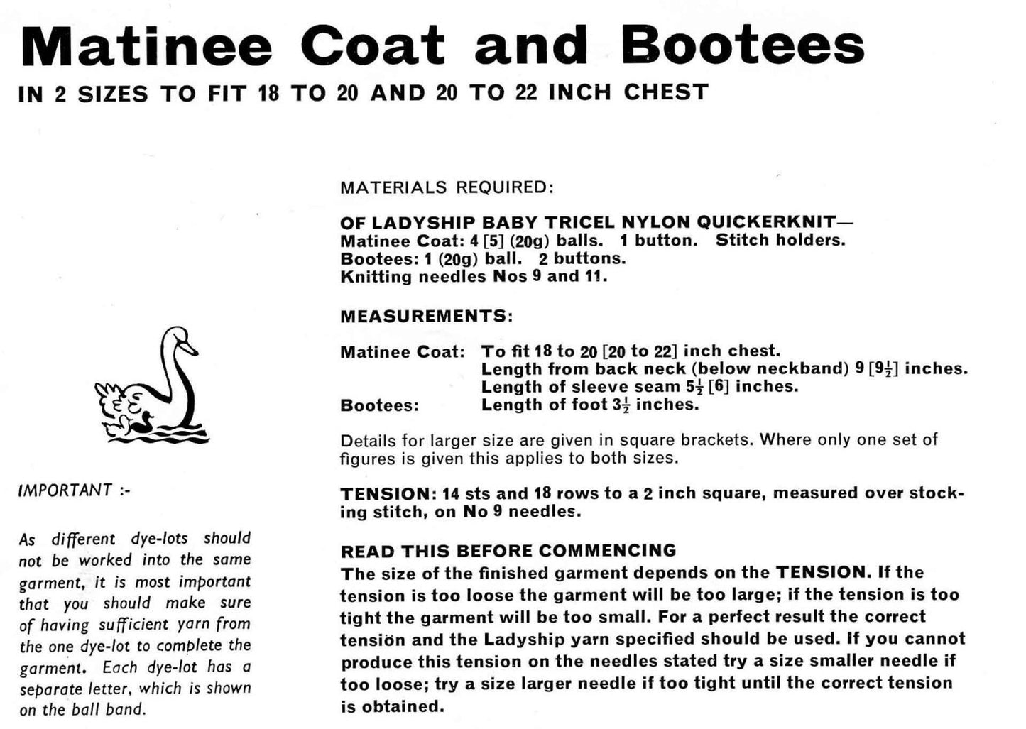 Baby Matinee Coat / Cardigan and Bootees, 18"-22" Chest, 4ply, 70s Knitting Pattern, Ladyship 4750