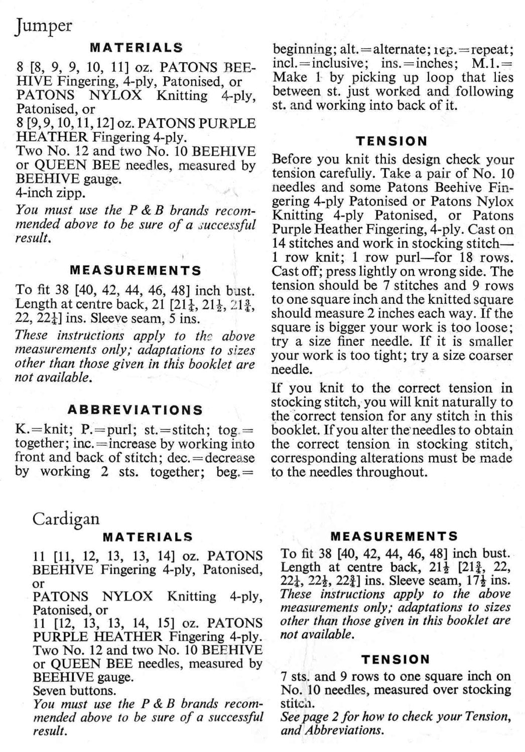 Ladies Twin Set, Cardigan and Jumper, Plus Size 38"-48" Bust, 4ply, 50s Knitting Pattern, P&B 20