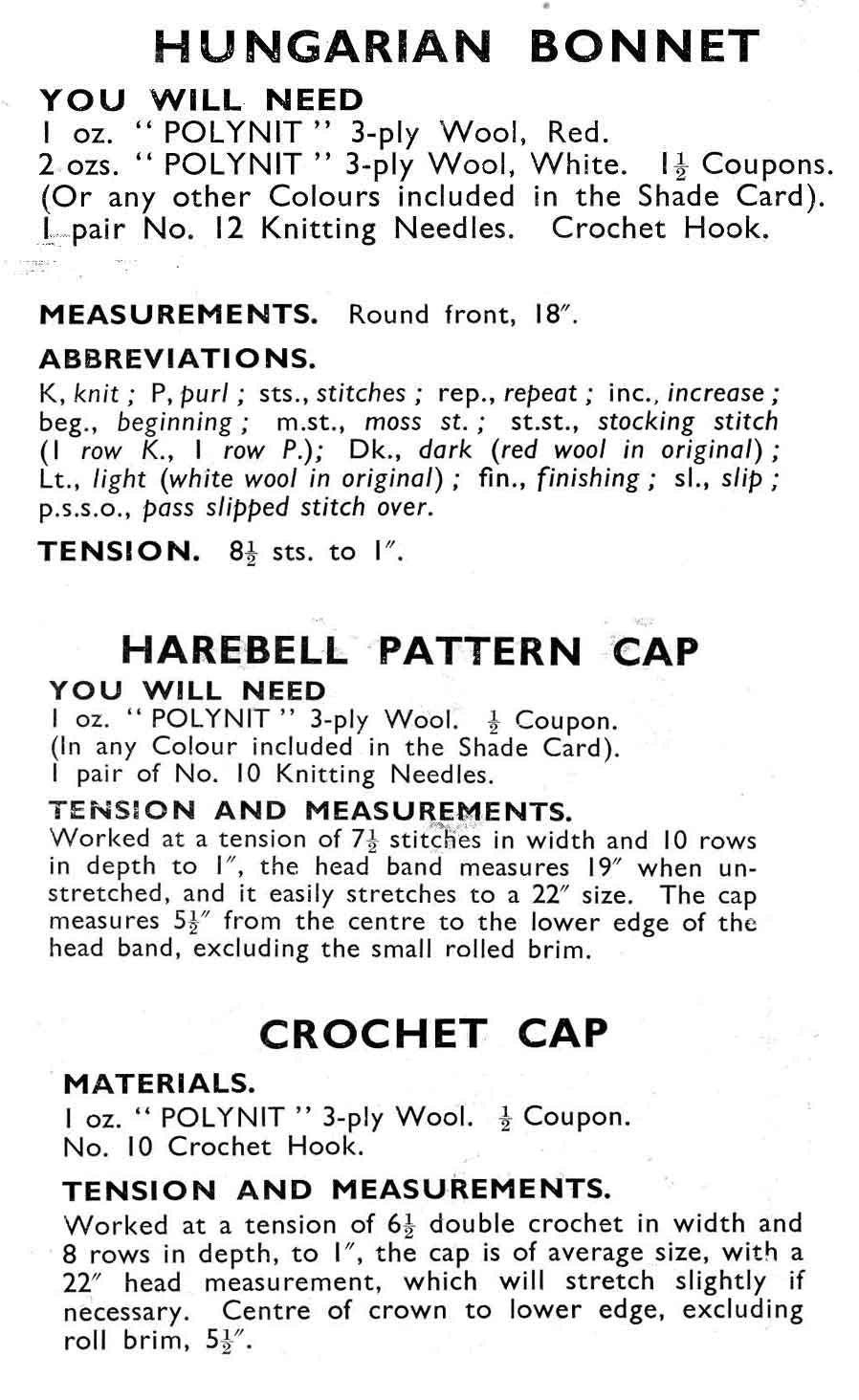 Ladies Caps and Bonnets, 3ply, 50s Crochet and Knitting, Golden Eagle 716