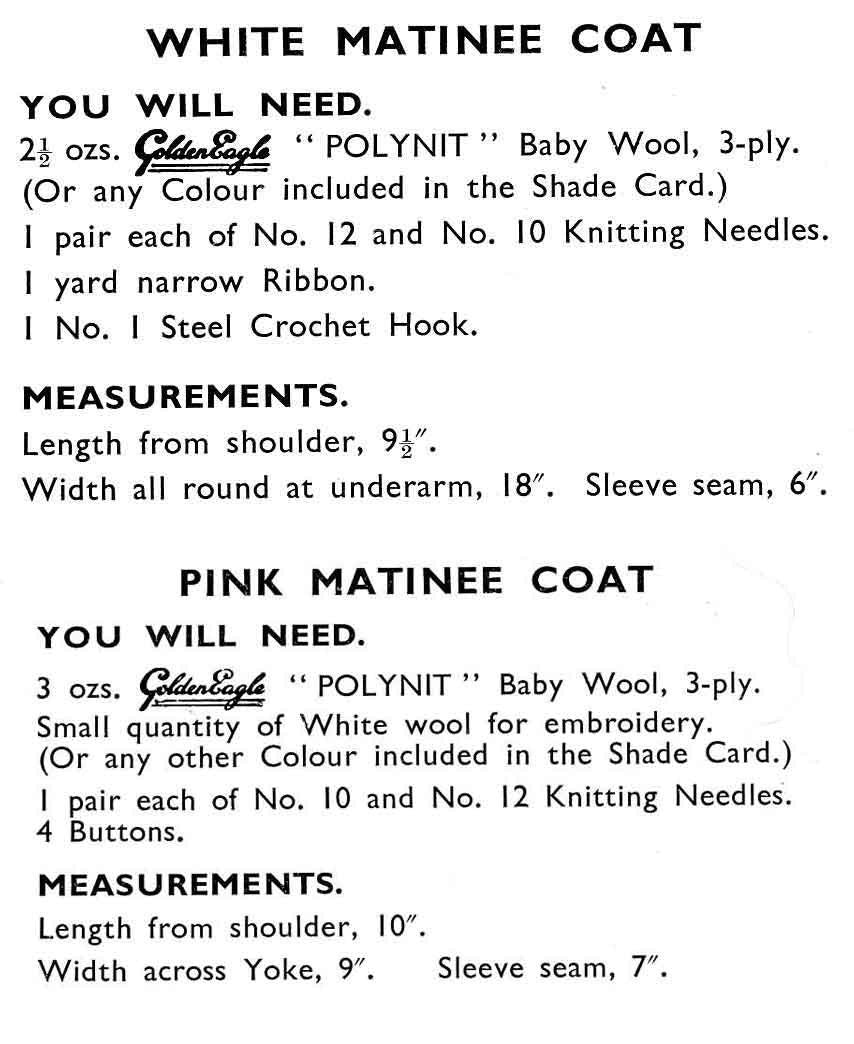 Baby Matinee Coat / Cardigan Two Styles, 3ply, 40s Knitting Pattern, Golden Eagle 875