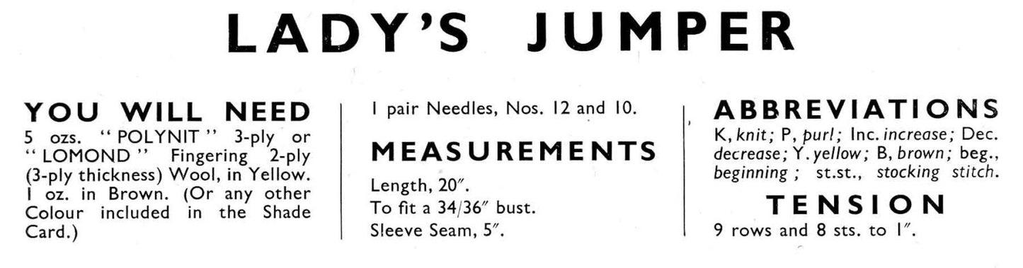 Ladies Jumper, 34"/36" Bust, 3ply, 50s Knitting Pattern, Golden Eagle 865