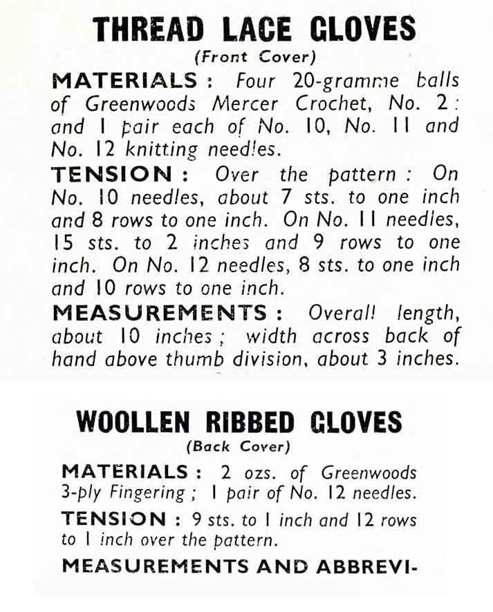 Ladies Gloves in Two Styles, 40s Knitting Pattern, Bestway 1416