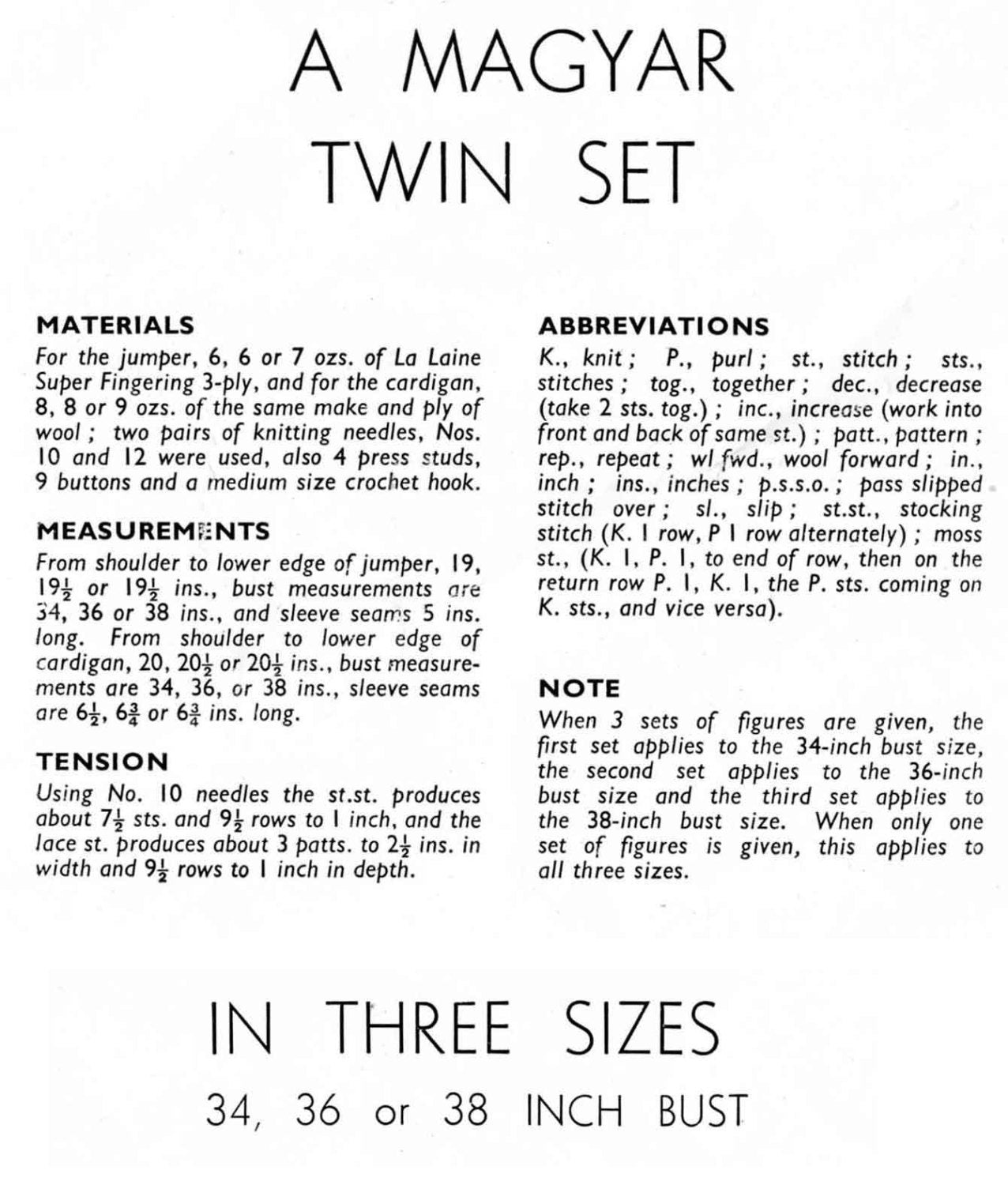 Ladies Twin Set, Cardigan and Jumper, 34" 36" 38" Bust, 3ply, 40s Knitting Pattern, Bestway 2355