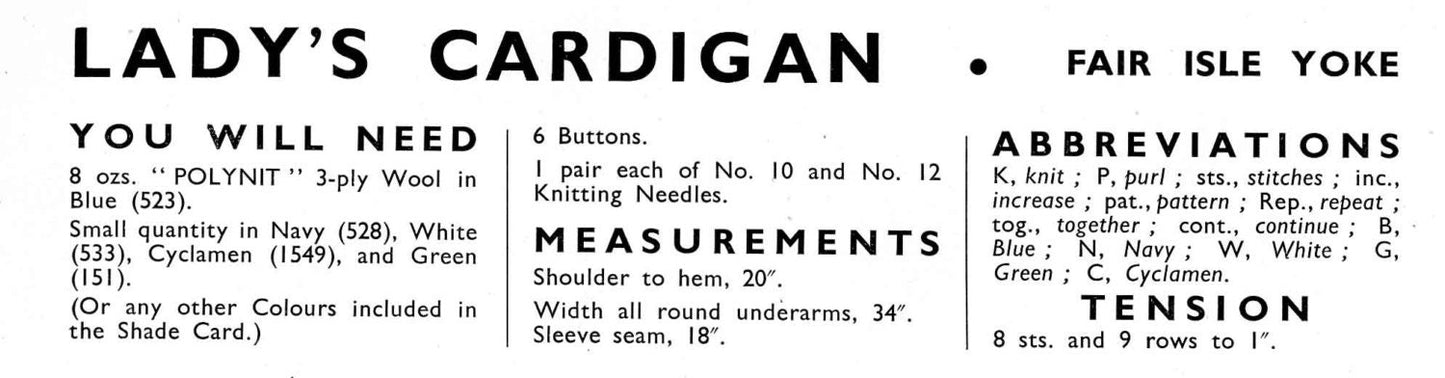 Ladies Cardigan, 34" Bust, 3ply, 40s Knitting Pattern, Golden Eagle 811