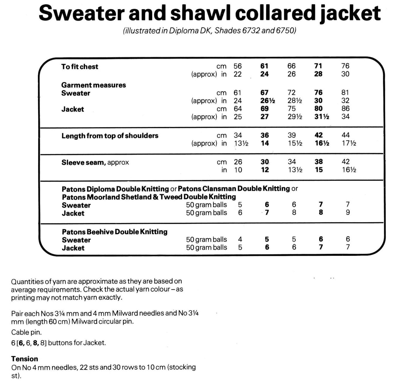 Children's Sweater / Jumper and Jacket, 22"-30" Chest, DK, 80s Knitting Pattern, Patons 7949