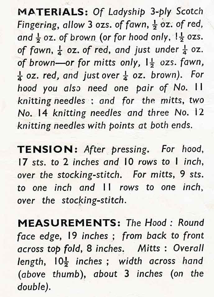 Ladies Fair Isle, Hood and Mitts, 3ply, 40s Knitting Pattern, Bestway 968