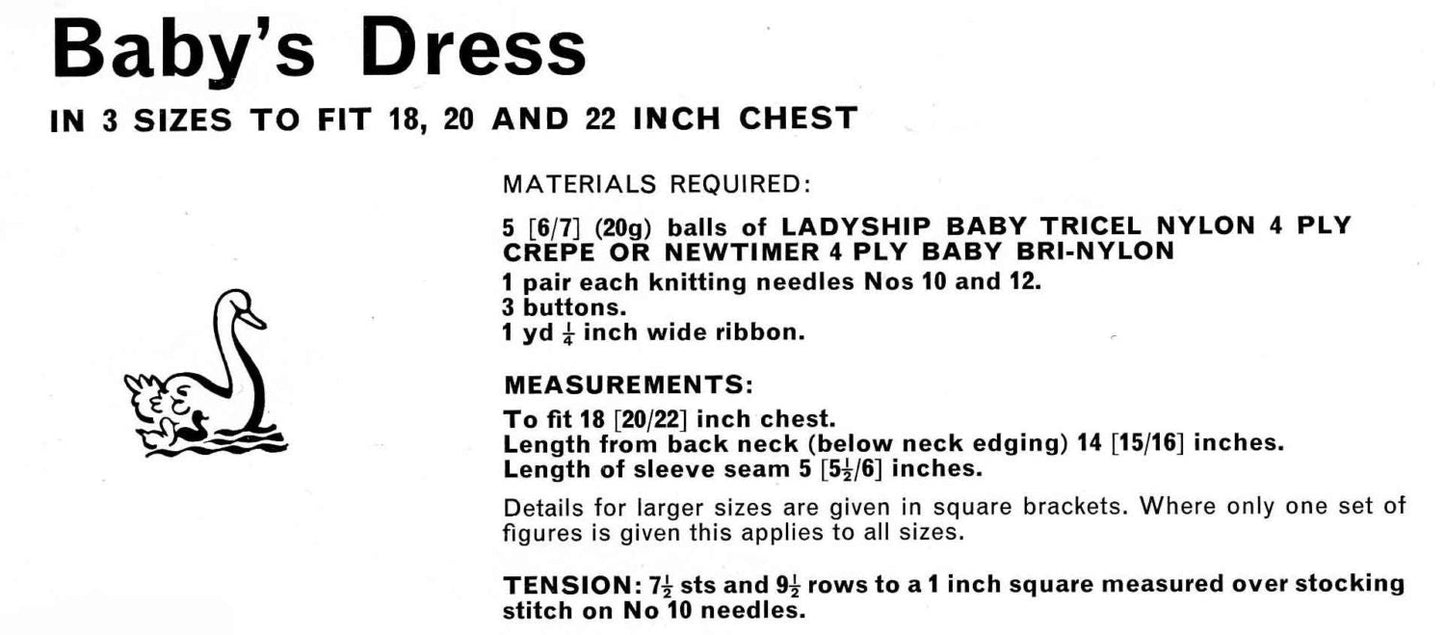 Baby Dress, 18", 20", 22" Chest, 4ply, 70s Knitting Pattern, Ladyship 4729