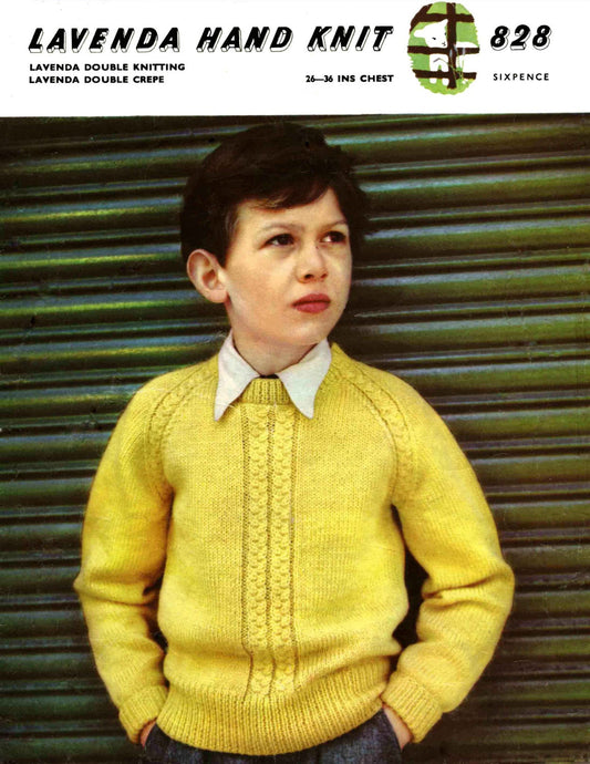 Boy's Pullover, 26"-36" Chest, DK, 70s Knitting Pattern, Lavenda 828