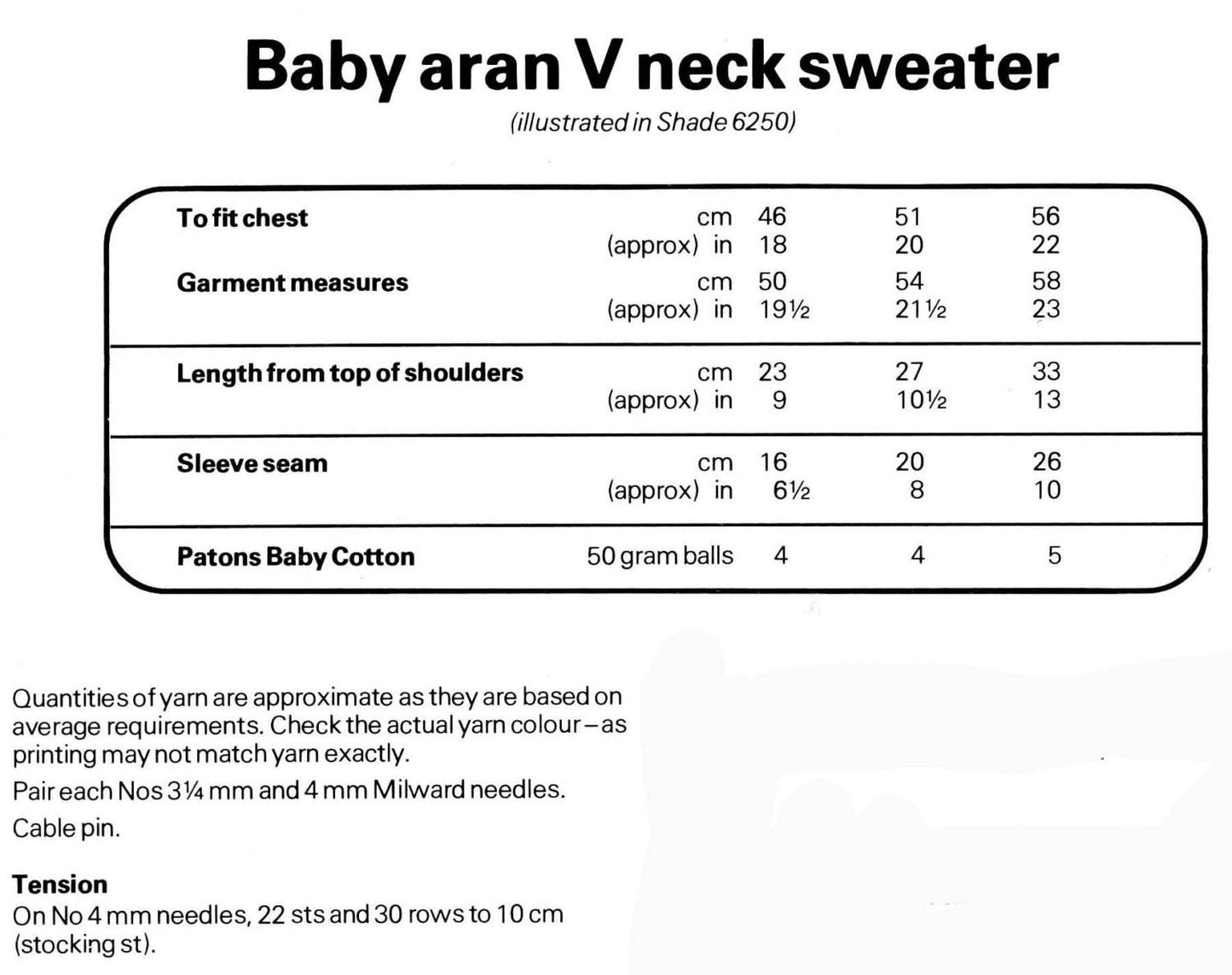 Boys Aran Look V Neck Sweater in DK, 18"-22" Chest, 80s Knitting Pattern, Patons 7961