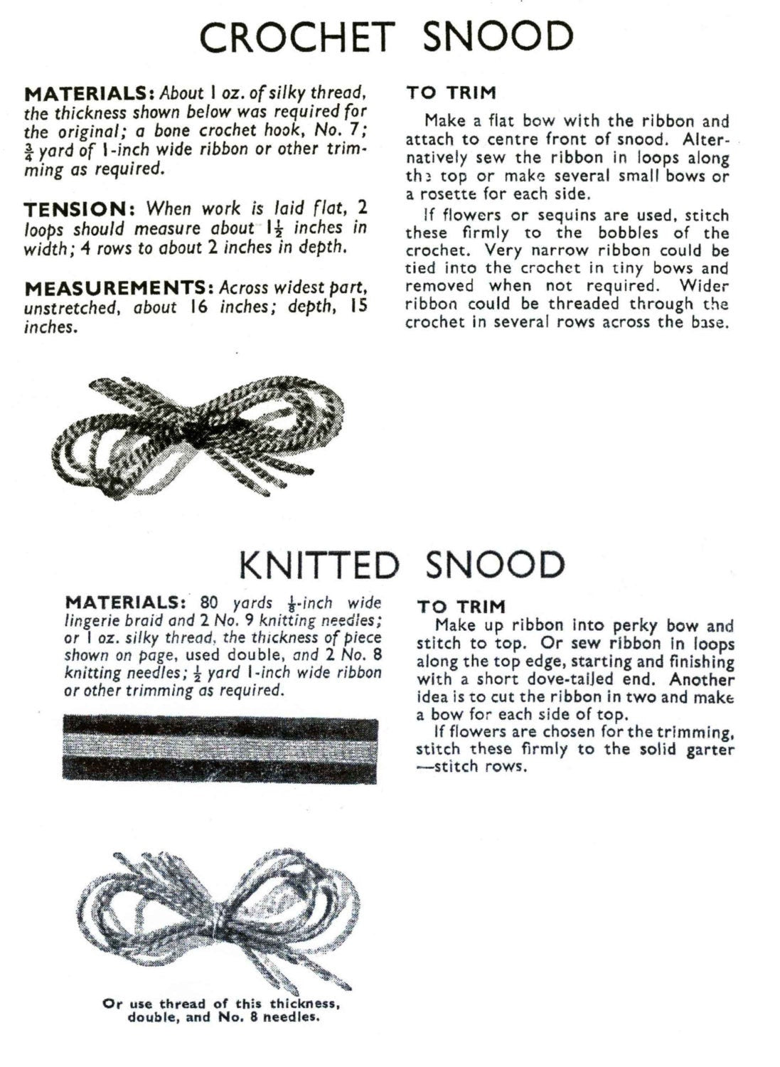 Ladies Snood, 40s Crochet Pattern and Knitting Pattern, Weldons 468