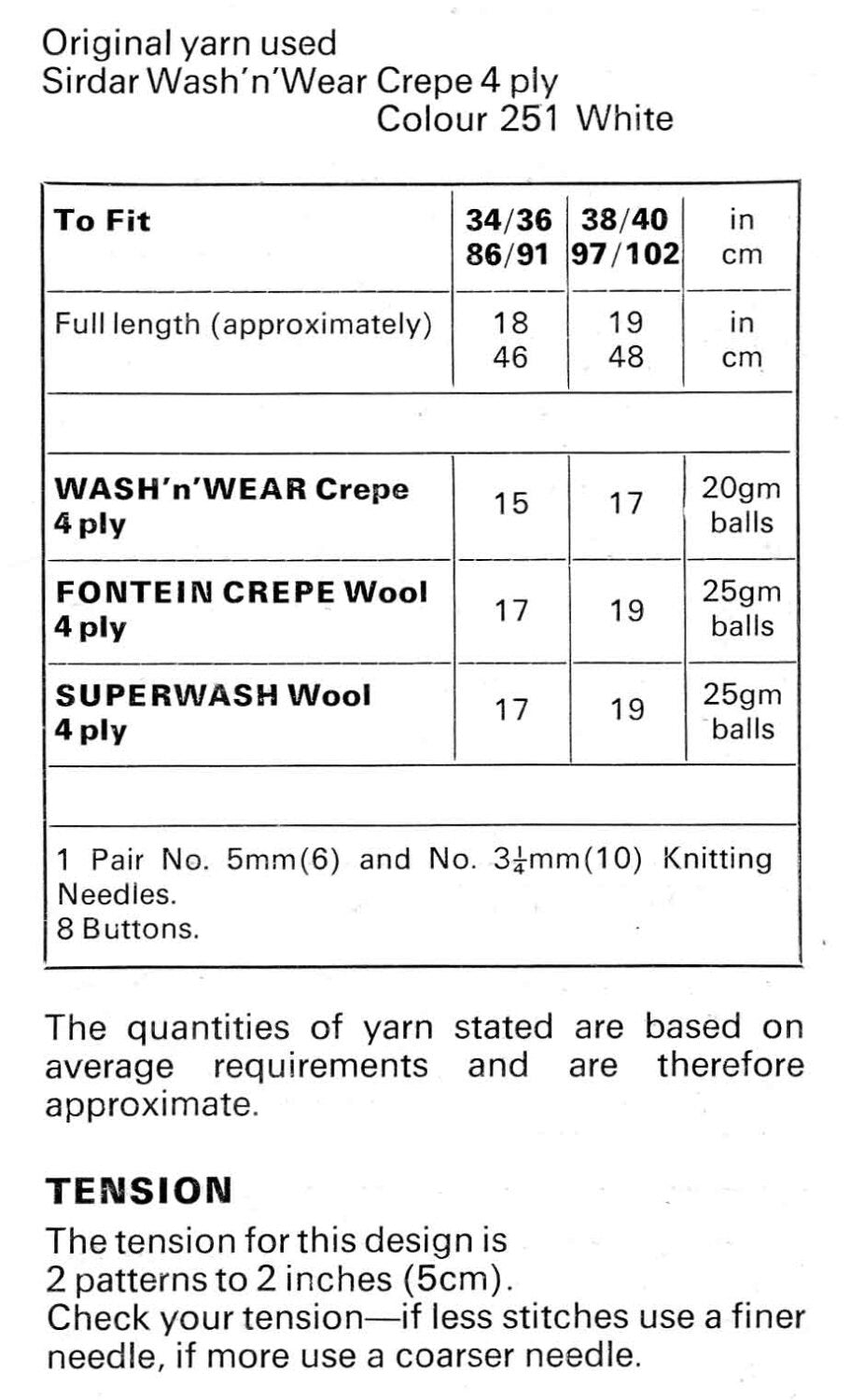Ladies Bed Jacket, 34"/36" 38"/40" Bust, 4ply, 70s Knitting Pattern, Sirdar 5719