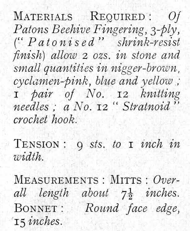 Children's Mitts and Bonnet, 6-8years, 3ply, 50s Knitting Pattern, Bestway 1873