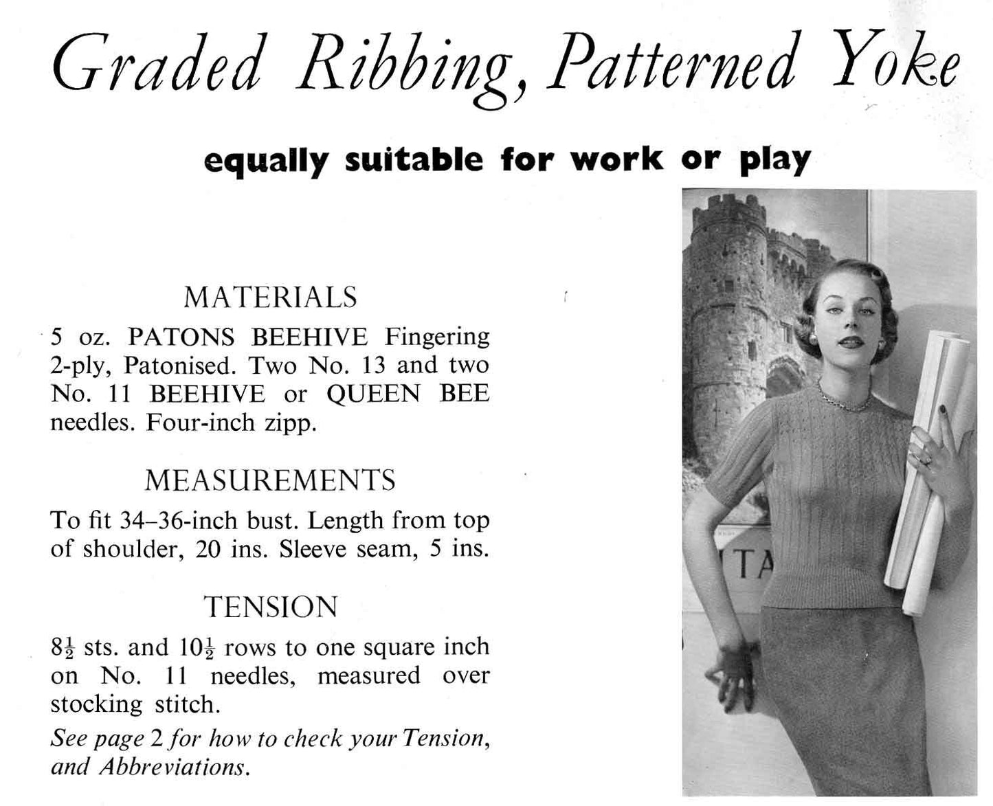 Ladies Jumper in 3 Styles, 34"-38" Bust, 2ply, 50s Knitting Pattern, P&B 723