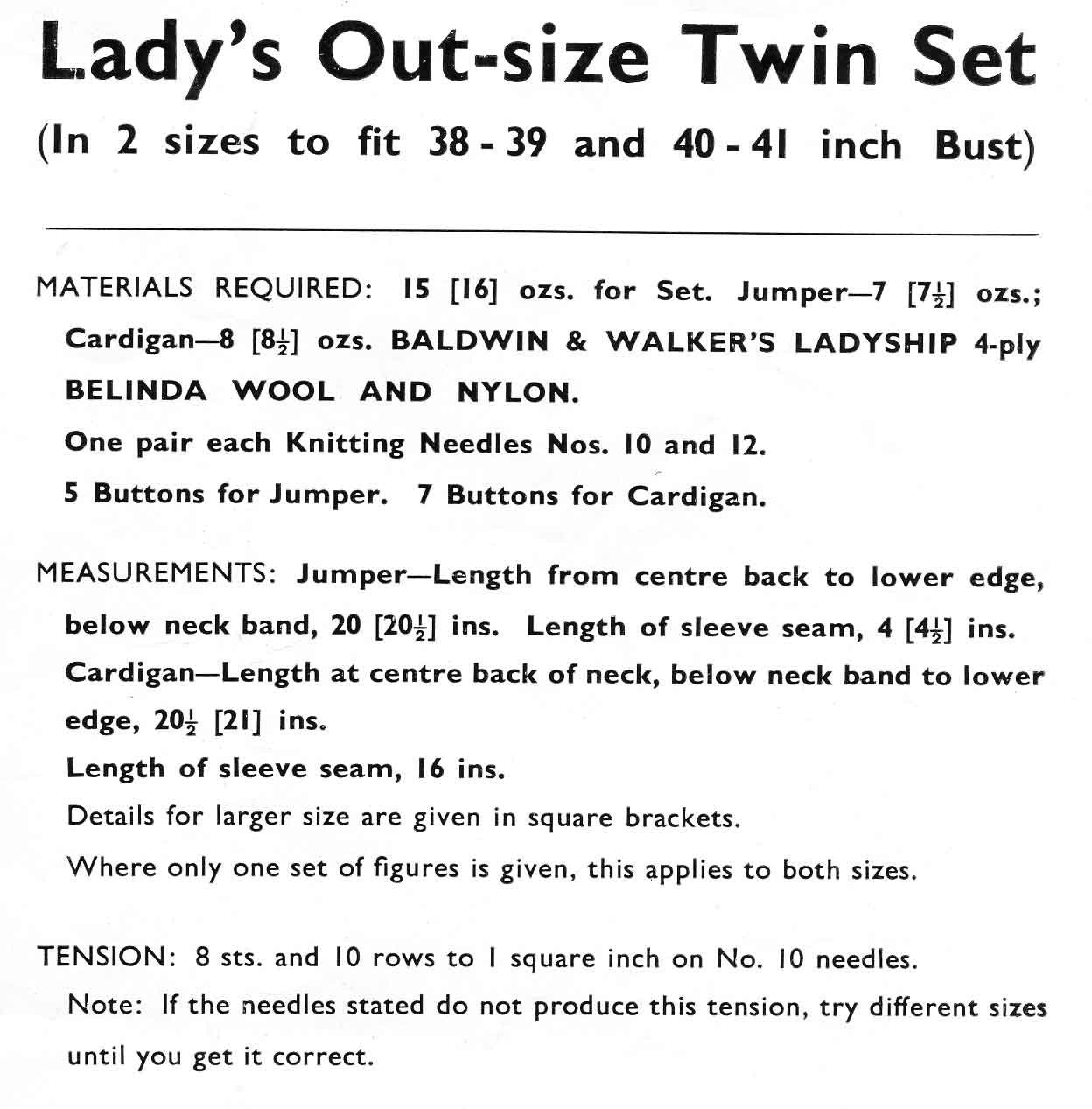 Ladies Twin Set, Cardigan and Jumper, 38"-41" Bust, 4ply, 50s Knitting Pattern, Ladyship 3284