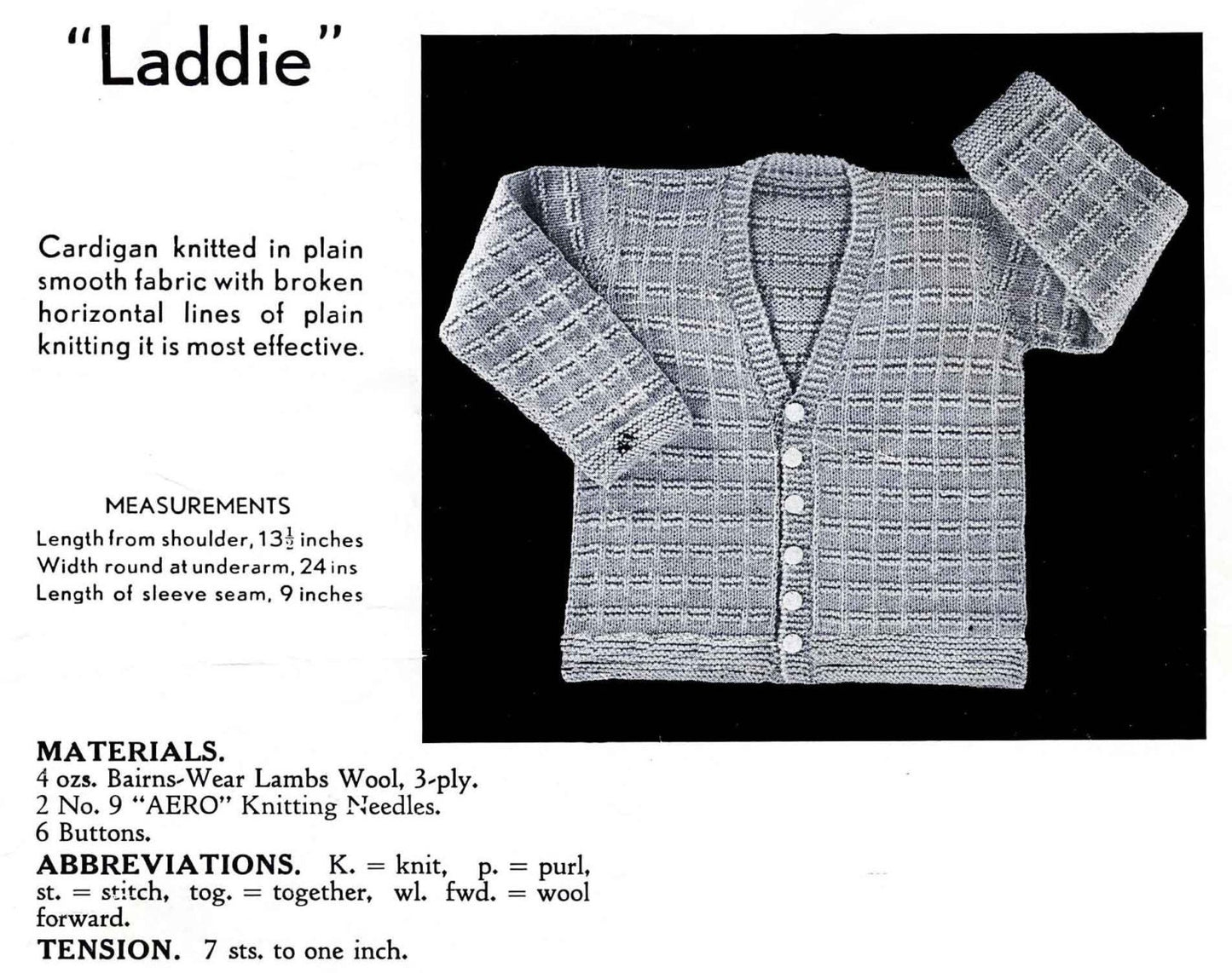 Toddler Boys Cardigan in 4 Styles, 2-3 years, 3ply, 40s Knitting Pattern, Bairnswear 71