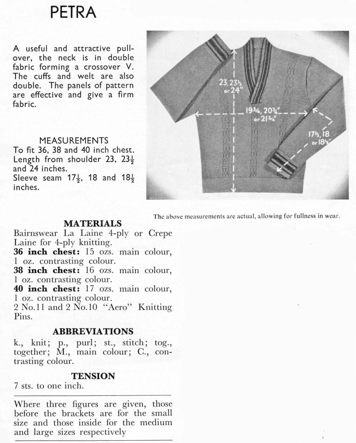 Men's V-neck Jumper / Sweater, 36"-40" Chest, 4ply, 50s Knitting Pattern, Bairnswear 848